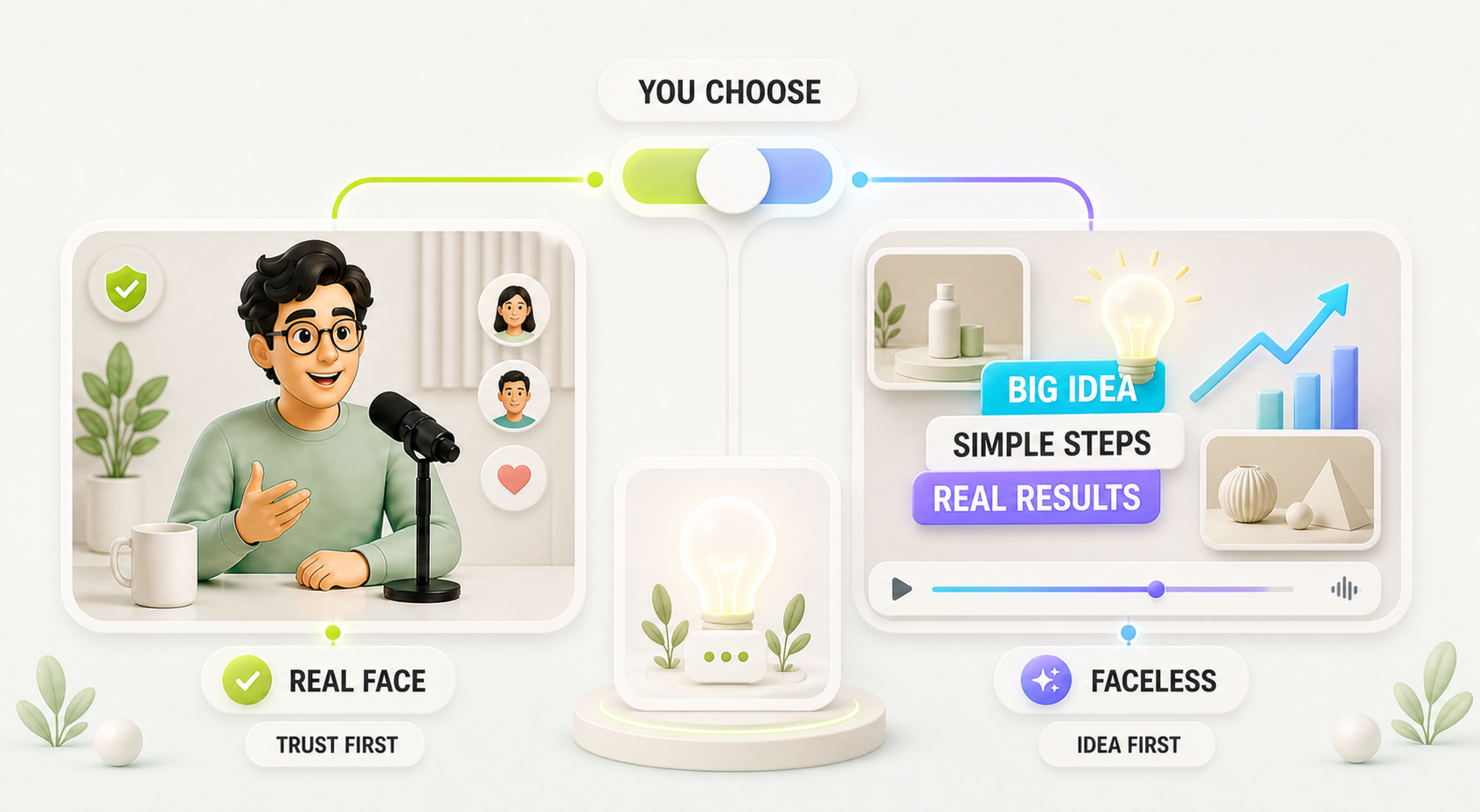 You choose: real face for trust or faceless for idea-first content